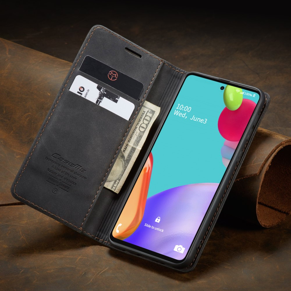 Samsung Galaxy A52s 5G / A52 (5G) Leder Tasche Flip Wallet Etui mit Kartenfächern - Schwarz