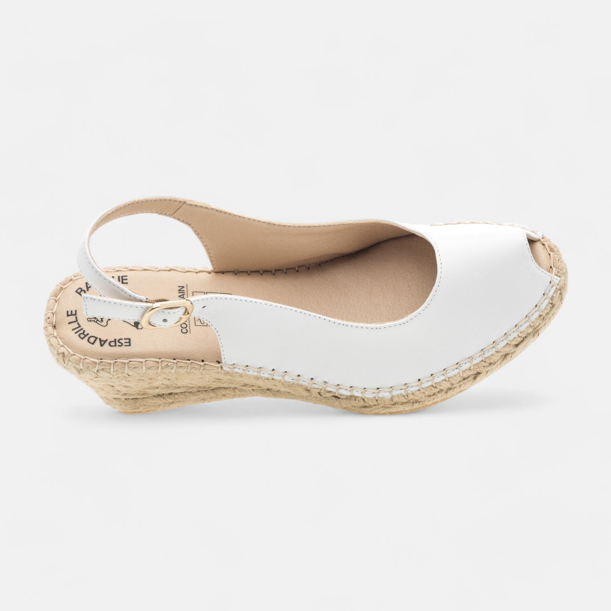 Espadrilles à talon compensé Femme en cuir blanc