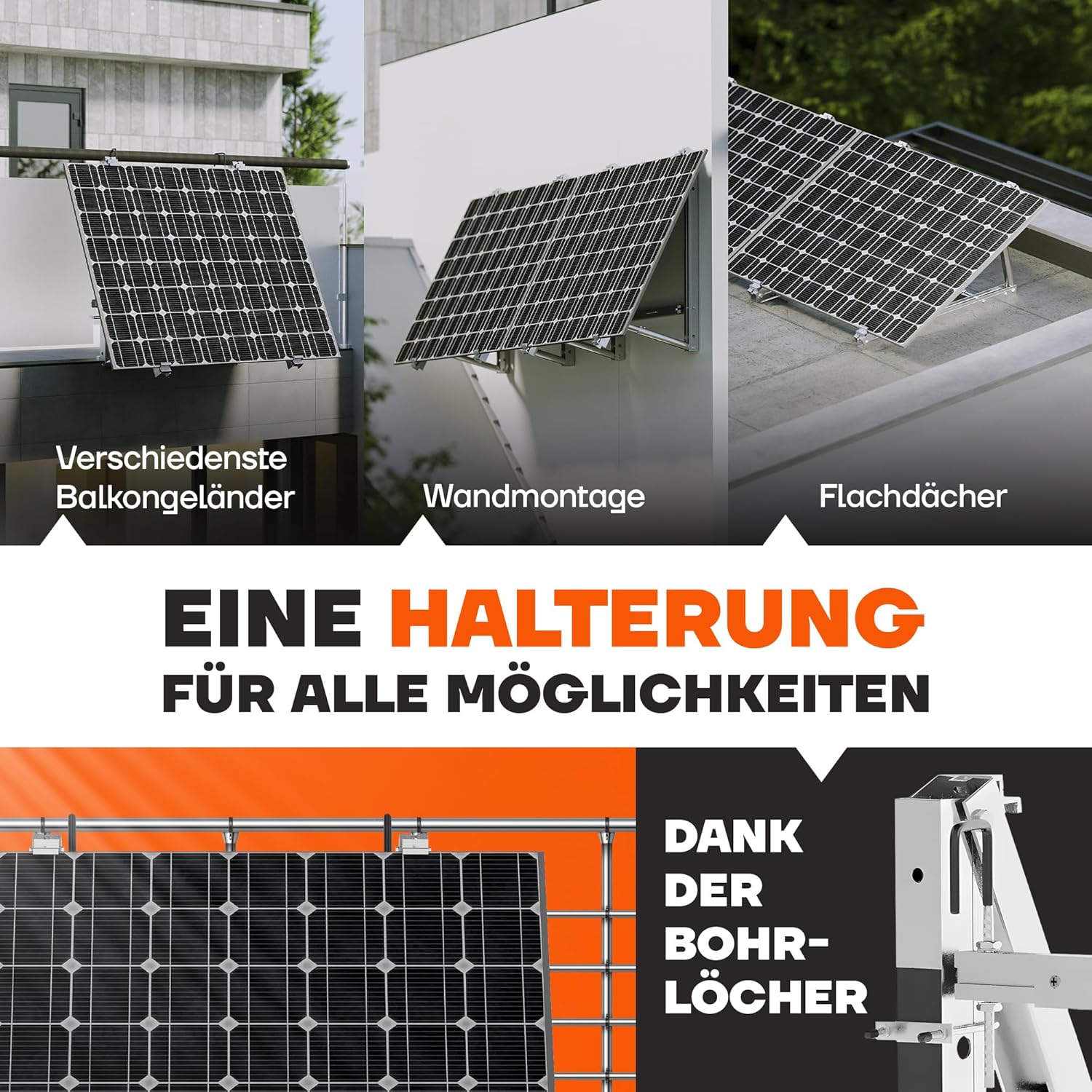SolarFuture Balkonkraftwerk Halterung Balkon - Flexibel Anpassbar & Sturmsicher | Solarpanel Halterung Solarmodul Halterung Balkonkraftwerk Pv Halterung Photovoltaik Befestigung Balkon Flachdach Wand