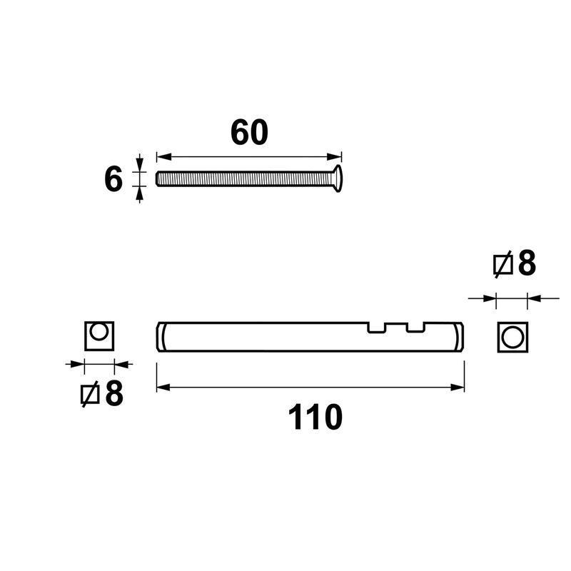 AXA krukstift RVS + bouten M6x60mm zwart