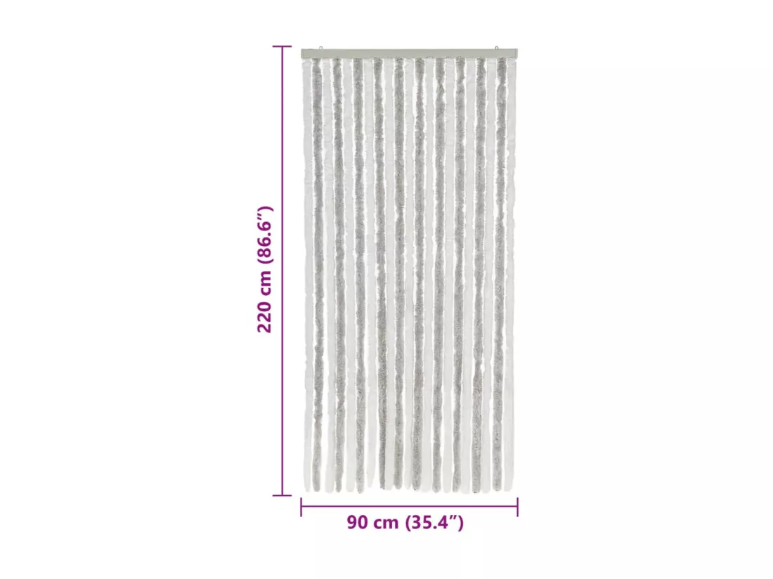 Rideau anti-mouches gris clair et blanc 90x220 cm chenille