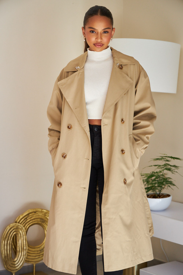 Trench beige ceinturé manche bomber