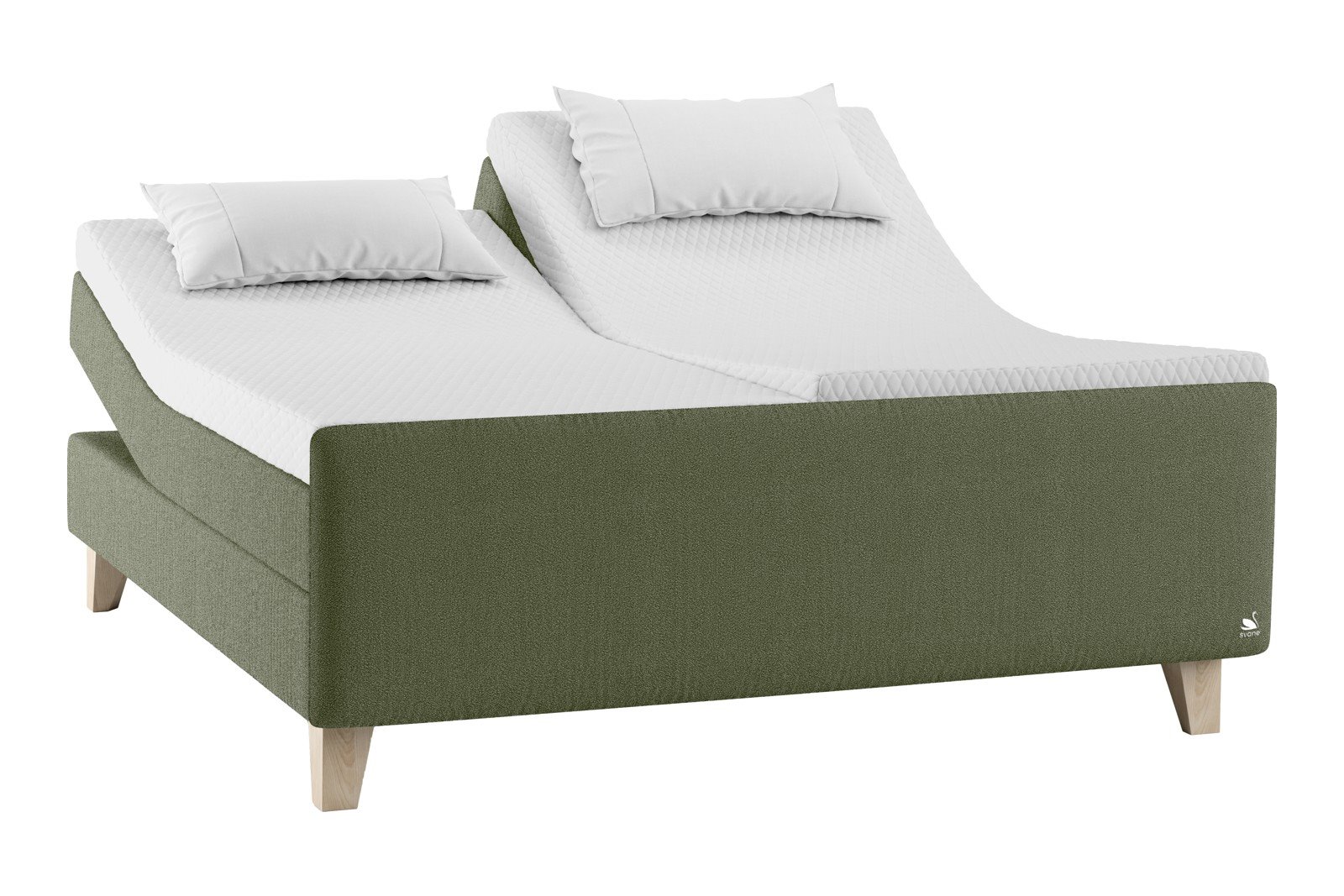 Zenon Regulerbar seng 200x210 cm Tekstil Dream Emerald Green, Integrert overmadrass og Square ben 19 Oak, gavl selges separat