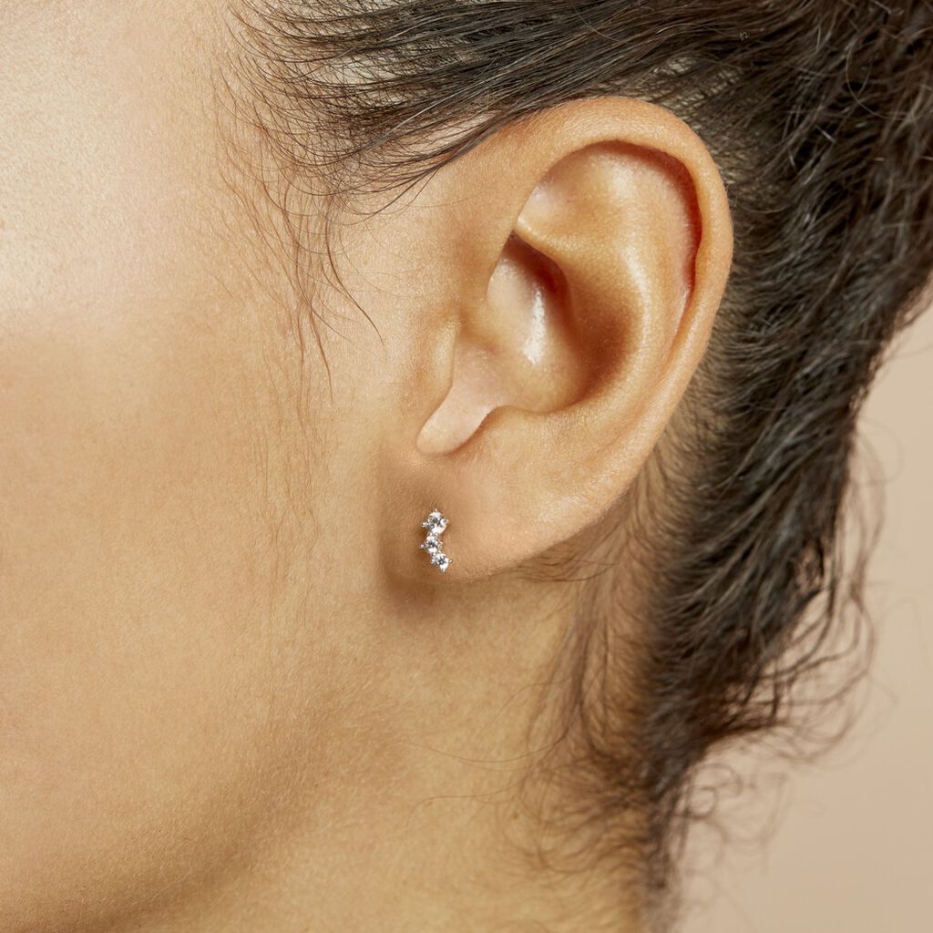 Boucles D'oreilles Puces Kyoto Or Blanc Oxyde De Zirconium