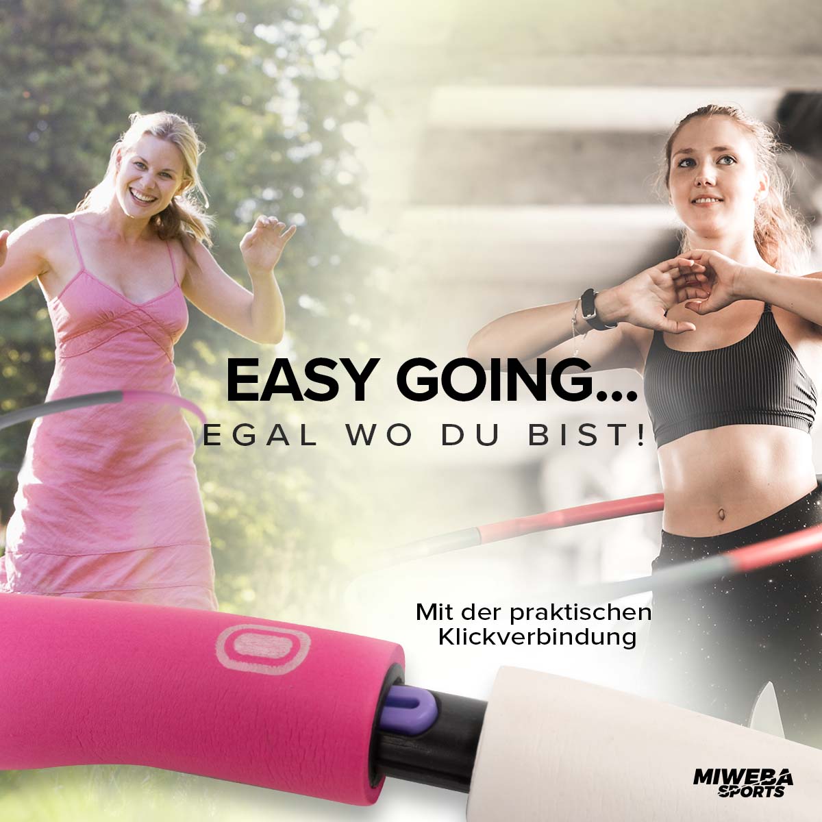 Miweba Sports Hula-Hoop-Reifen 1,2 kg für Erwachsene, Durchmesser 100 cm, 8-teilig, Wellenform, bunt (Rosa/Weiß)