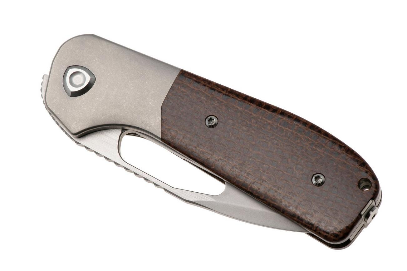 Liong Mah Field Duty 3.5 Bead Blasted M390, Burlap Micarta Titanium, zakmes