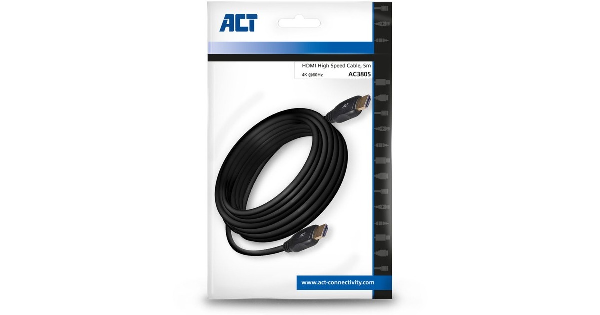 ACT ConnectivityHDMI High Speed video kabel v2.0 HDMI-A male - HDMI-A male  (Zwart, 5 meter)