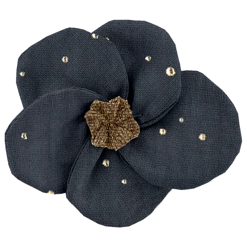 Petite Barrette Pétales De Fleur Gaze Pois Or Marine