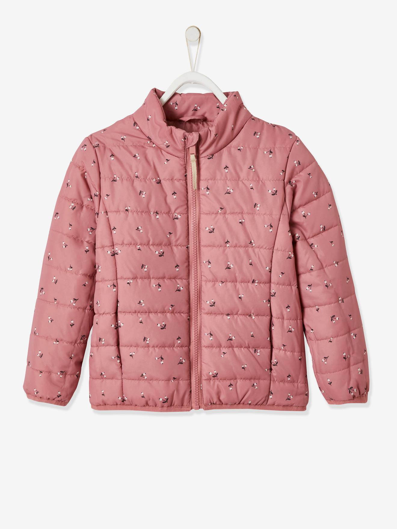 Parka com capuz 3 em 1, jaqueta acolchoada e enchimento de poliéster reciclado, para meninas, rosa escuro liso.