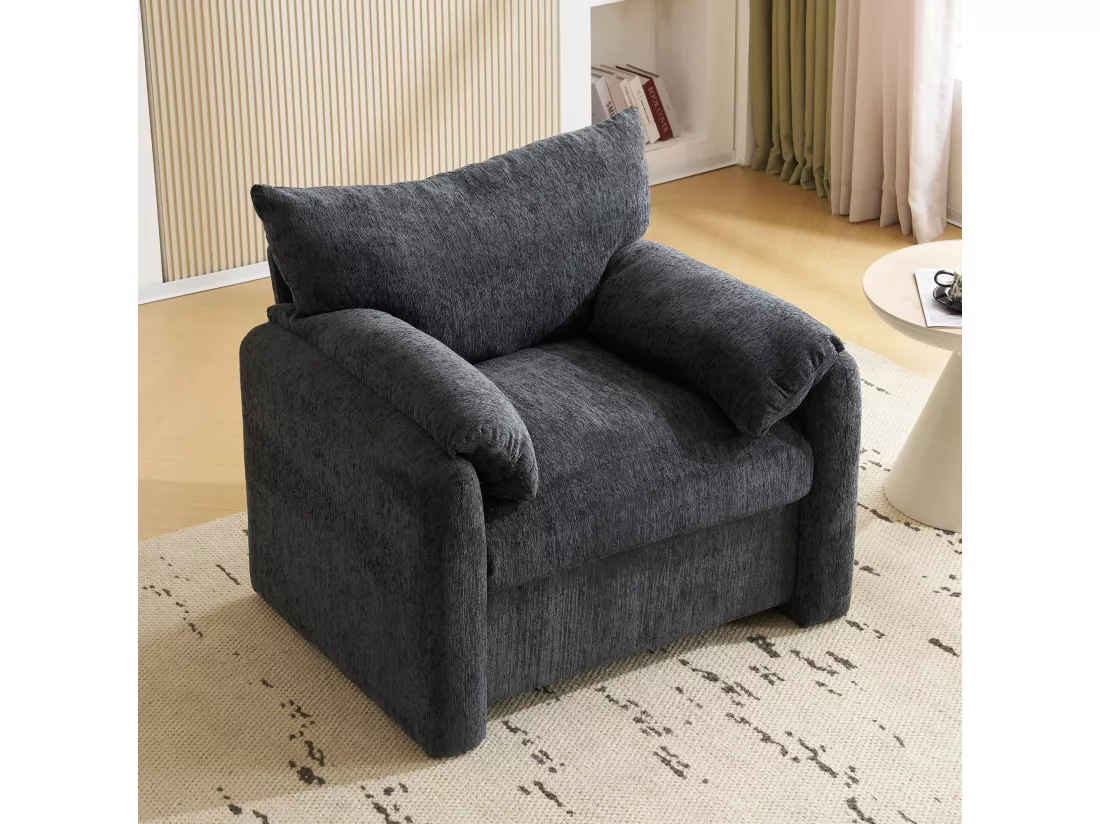 Fauteuil Moderne en Chenille, Canapé Décoratif de Grande Taille, Chaise de Salon et Chambre, Fauteuil Individuel, avec Coussins et Structure en Bois