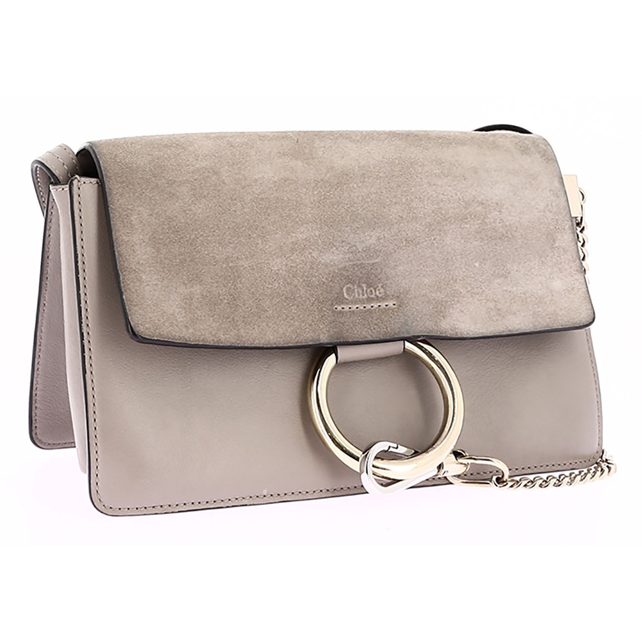 Chloé Sac bandoulière Faye en Velours de Cuir taupe - Bon état - L.23 cm