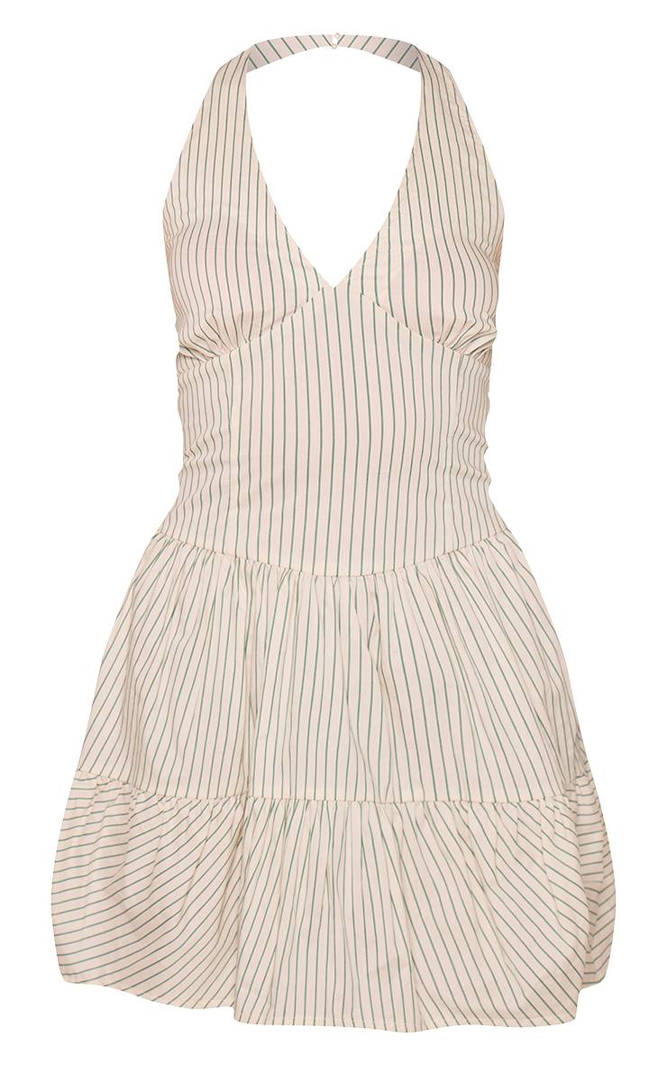 Crème Robe Bouffante À Rayures Et Col Licou