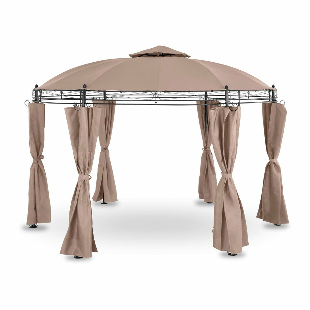 Pergola pavillon barnum tonnelle tente abri gazebo de jardin terrasse beige ronde diamètre 3,5 m 180 g/m² beige