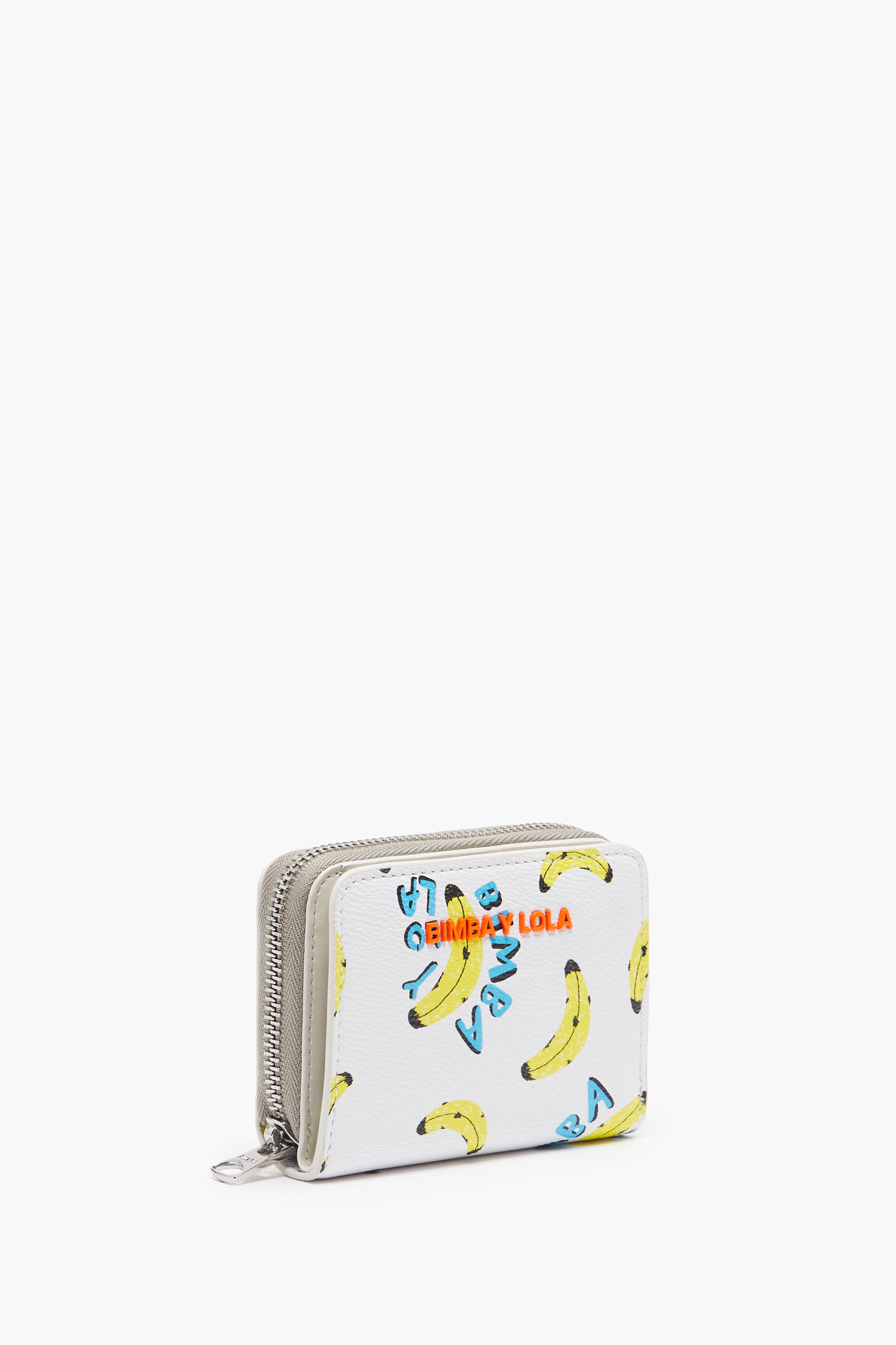 Carteira de aba texturizada com estampa de banana branca