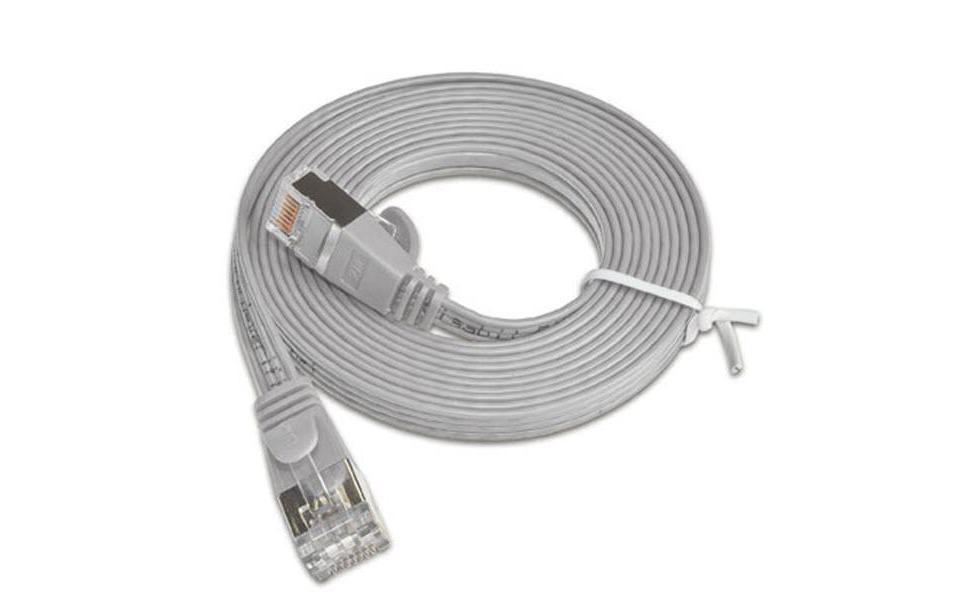 Slimpatchkabel RJ-45 - RJ-45, Cat 6, STP, 25 m, GrauGeschirmtes Twisted-Pair-Kabel (STP) mit Klinkenschutz