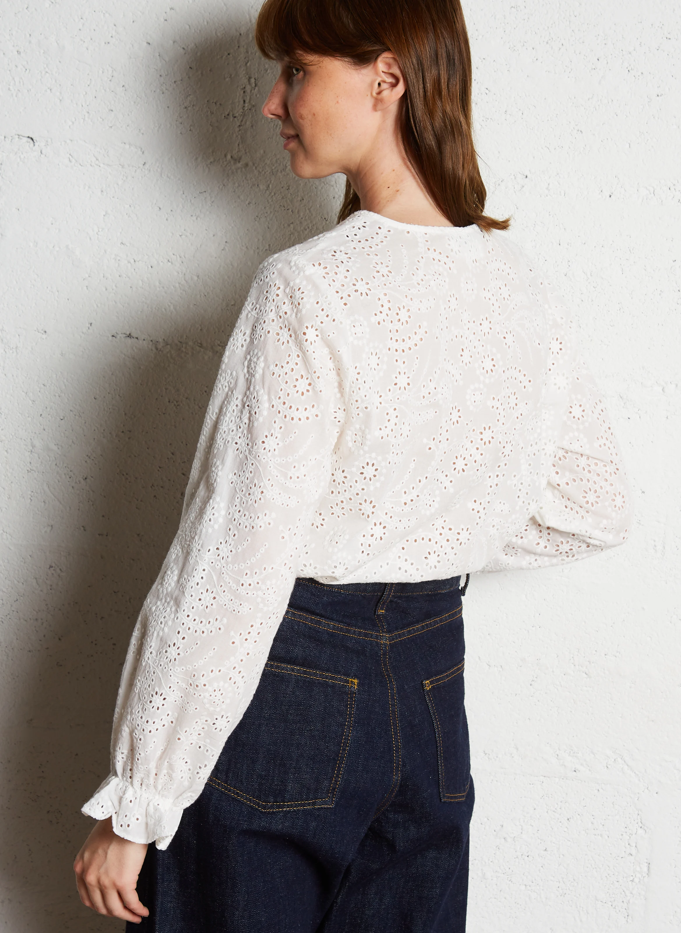 CELIMA - Chemise droite brodée en coton | Blanc