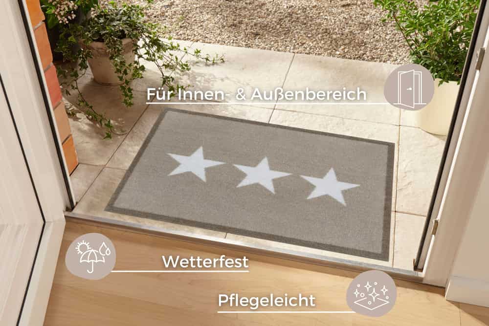 Waschbare Fußmatte STARS 70x50cm beige creme Fußabtreter mit Stern-Motiv