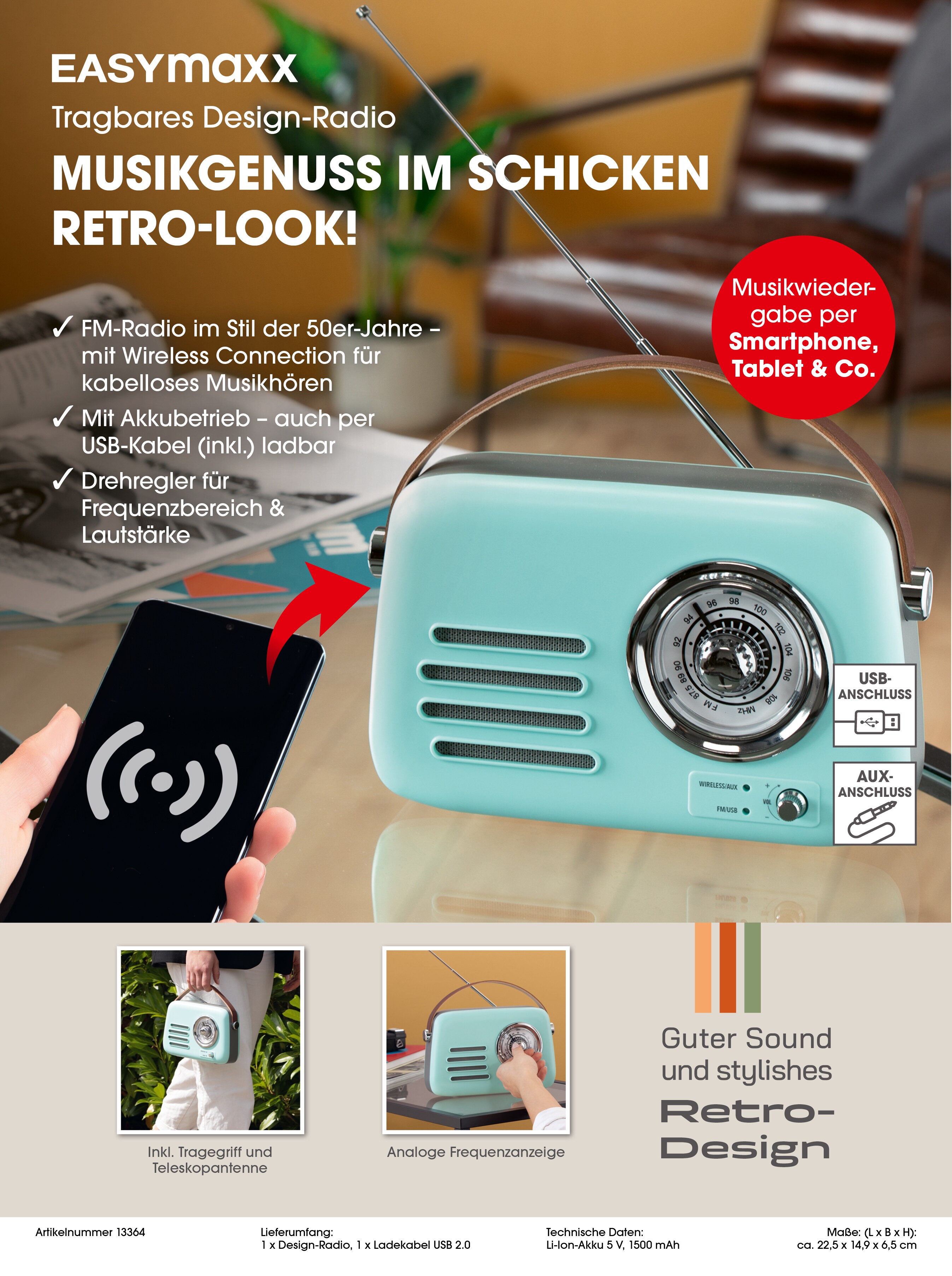 EASYmaxx Radio Retro 5V mint