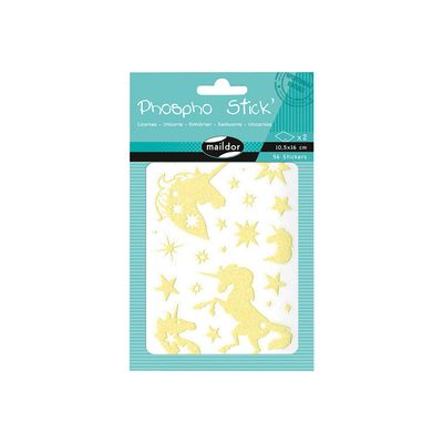 Maildor - 2 feuilles gommettes phosphorescentes licorne
