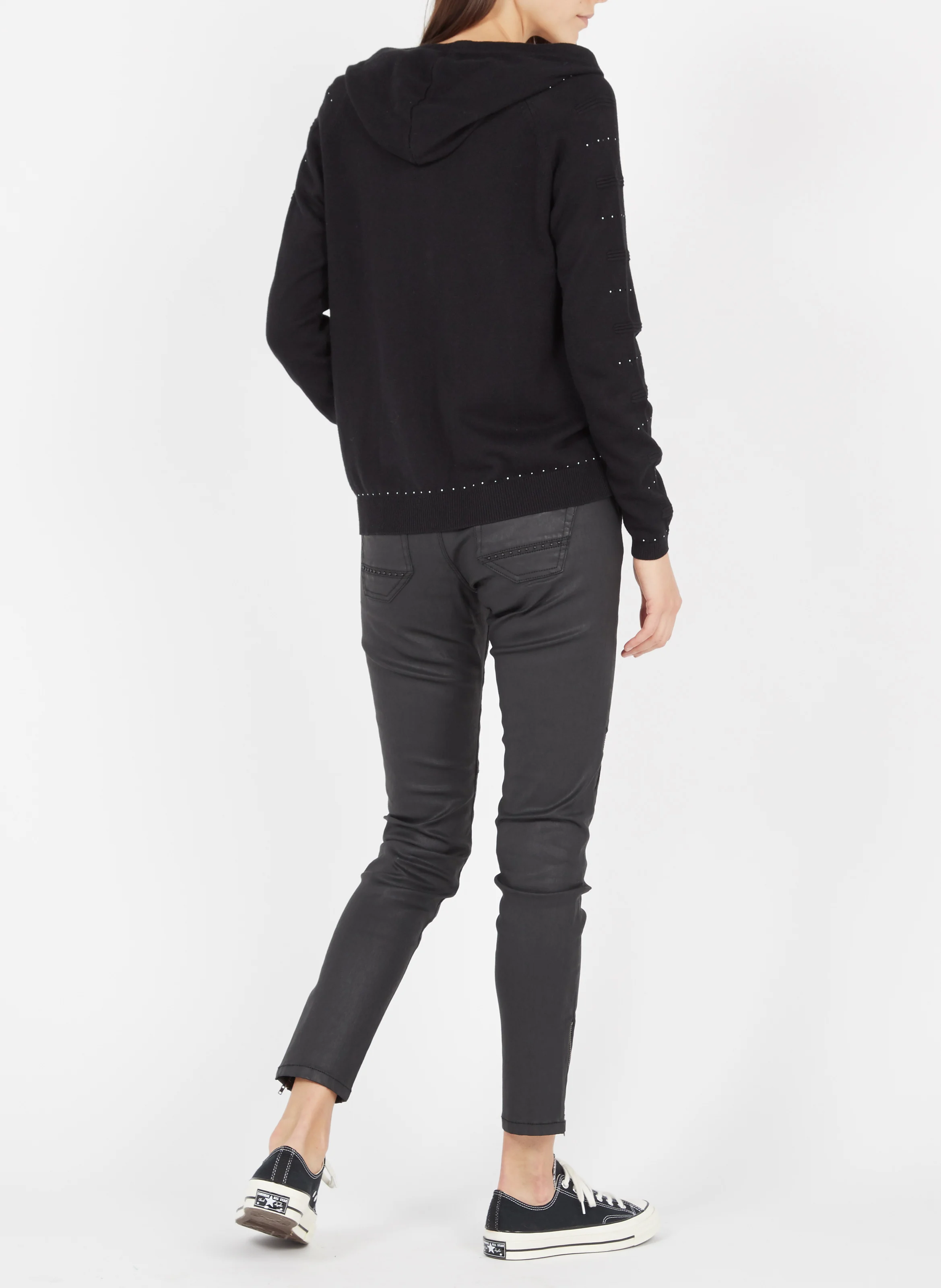 Gilet zippé à capuche en coton mélangé| Noir