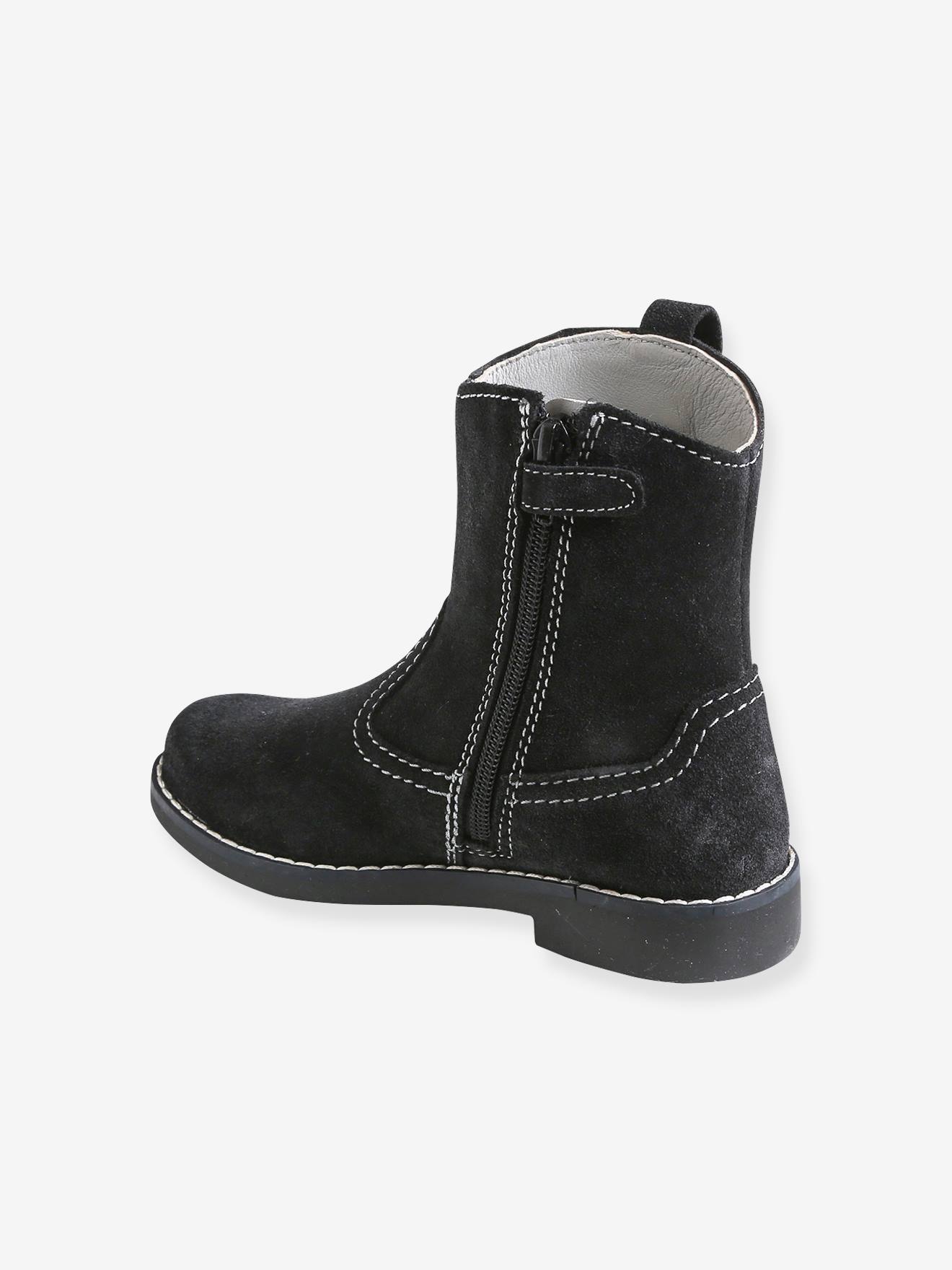 Botas de cano curto de couro para meninas, pretas lisas, modelo liso.