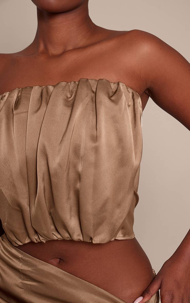 Vert Olive Haut Bandeau Drapé En Satin Doré