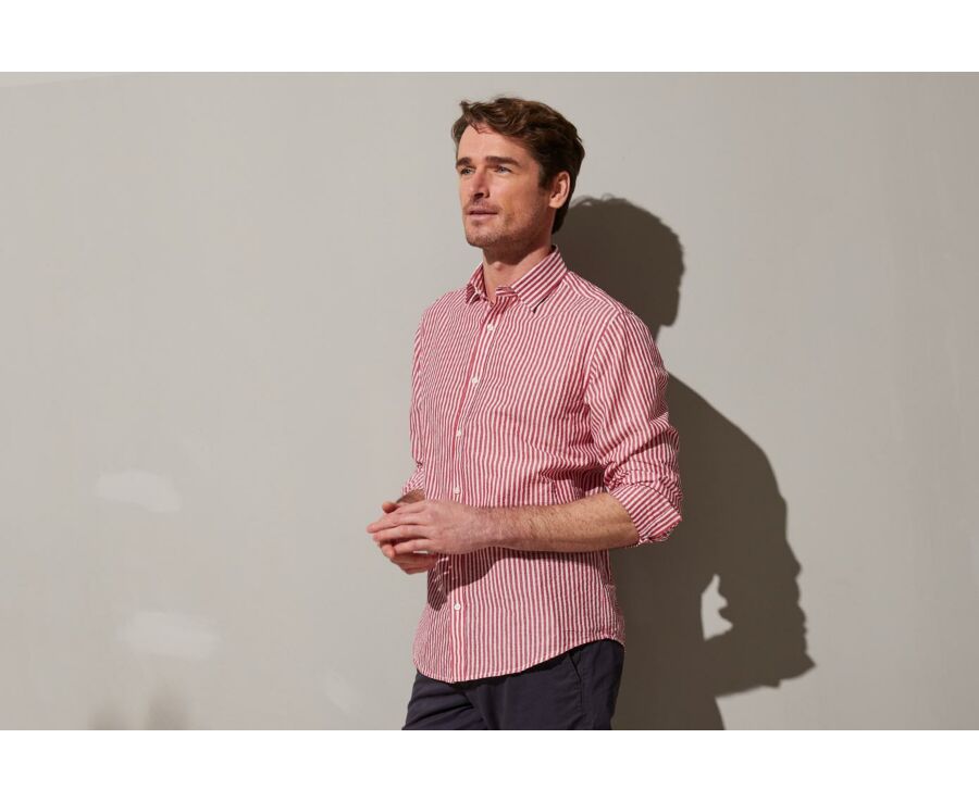 Chemise coton lin à rayures rouges et blanches - SYLVANDRE
