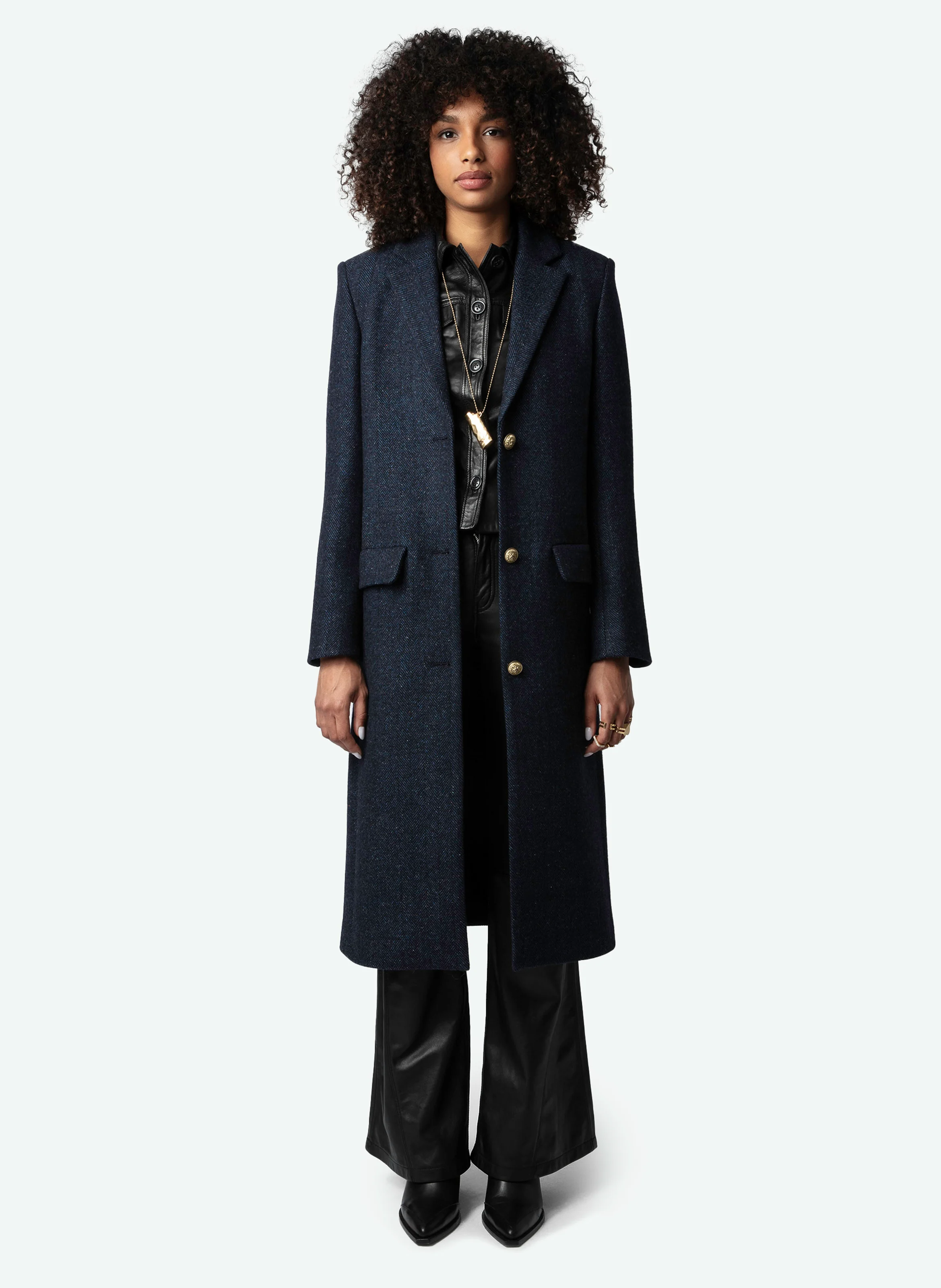 MIO - Manteau long droit en laine recyclée | Bleu