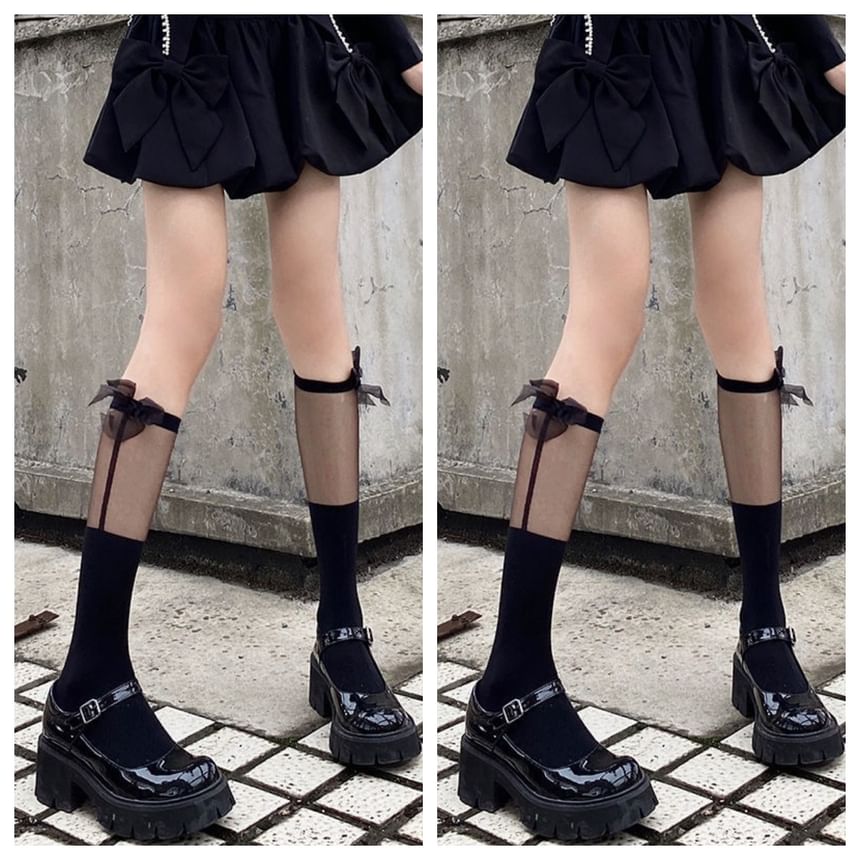 Dshe - Mesh Paneel Strik Accent Mid-Calf Sokken / Set