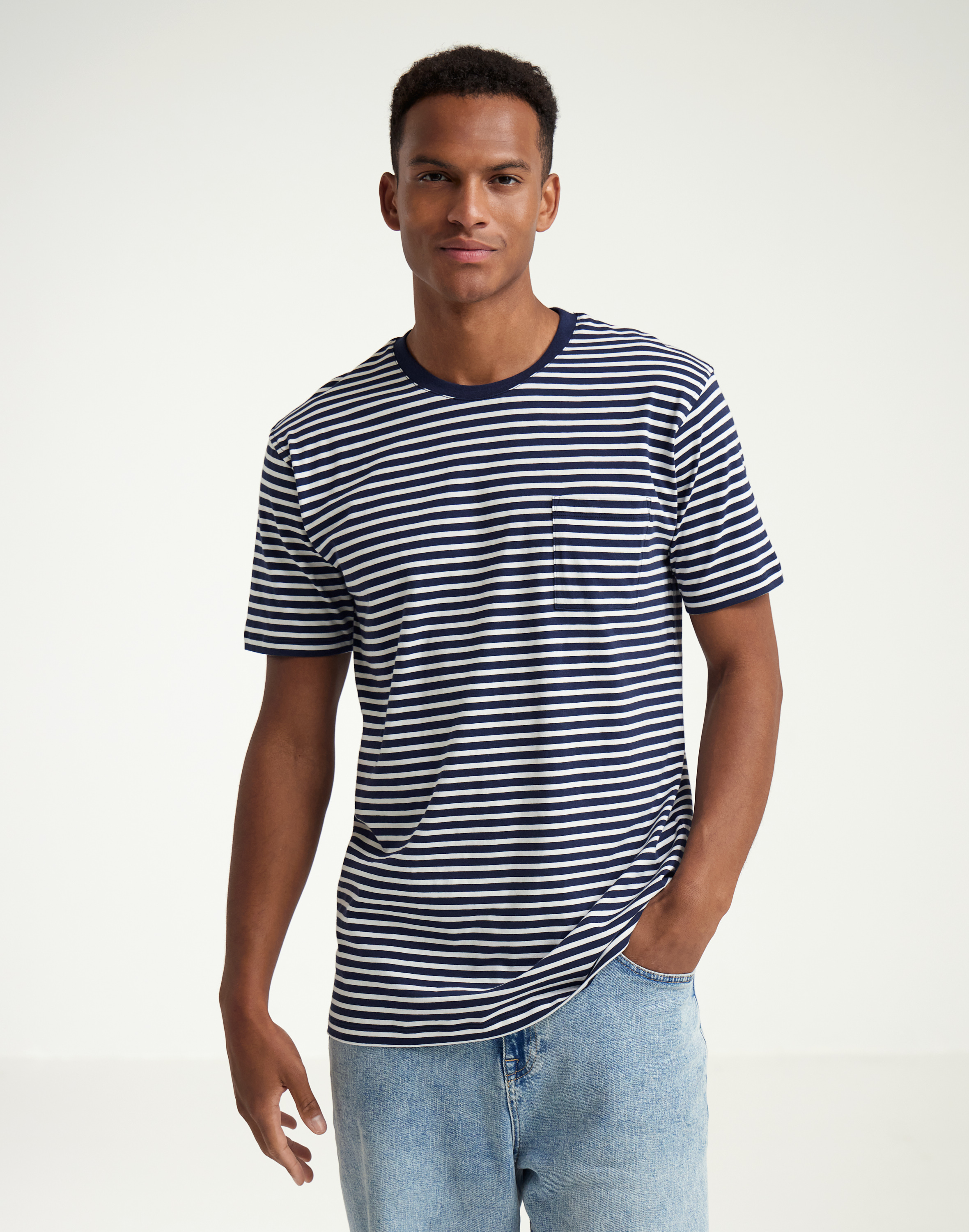 T-shirt van katoen voor heren in Wit/navy