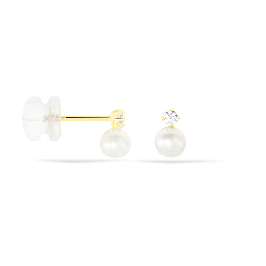 Boucles D'oreilles Puces Eolande Or Jaune Perle De Culture
