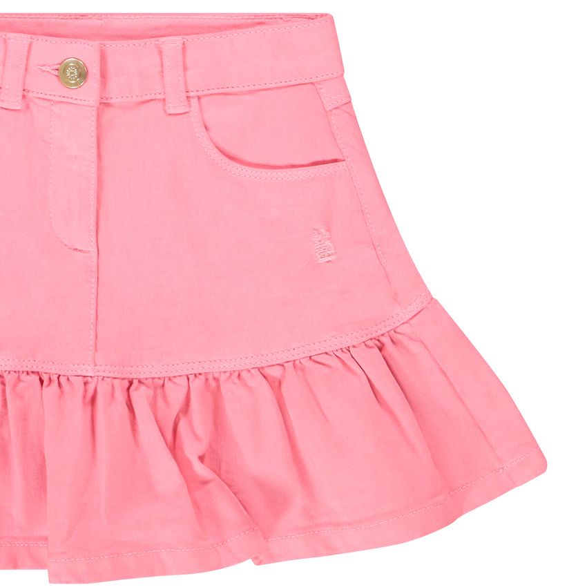 Jupe courte en jean effet délavé et finition volantée pour fille - Multicolore