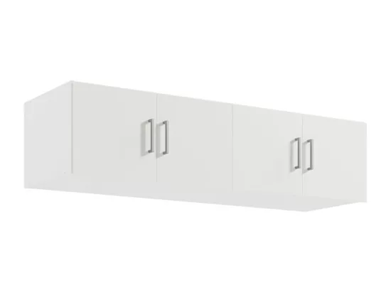 Armoire 3 portes et 6 tiroirs - L136 cm - Blanc + Réhausse - BELOMY
