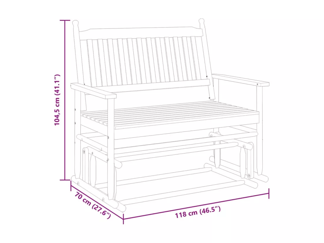 Banc balancelle noir 118x70x104,5 cm bois massif de peuplier