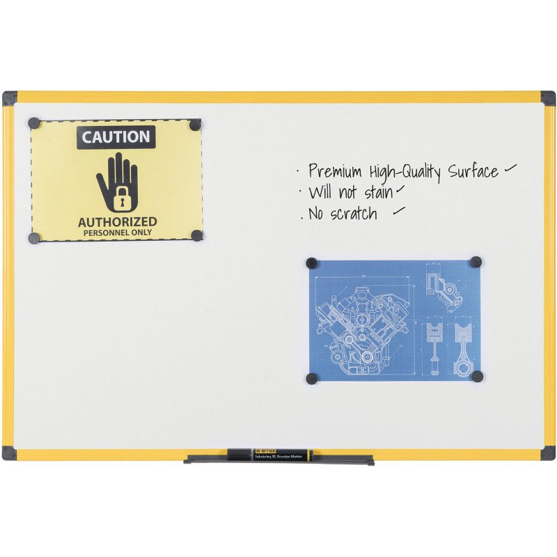 Tableau blanc acier émaillé cadre jaune 180 x 120 cm Ultrabrite Bi-Office