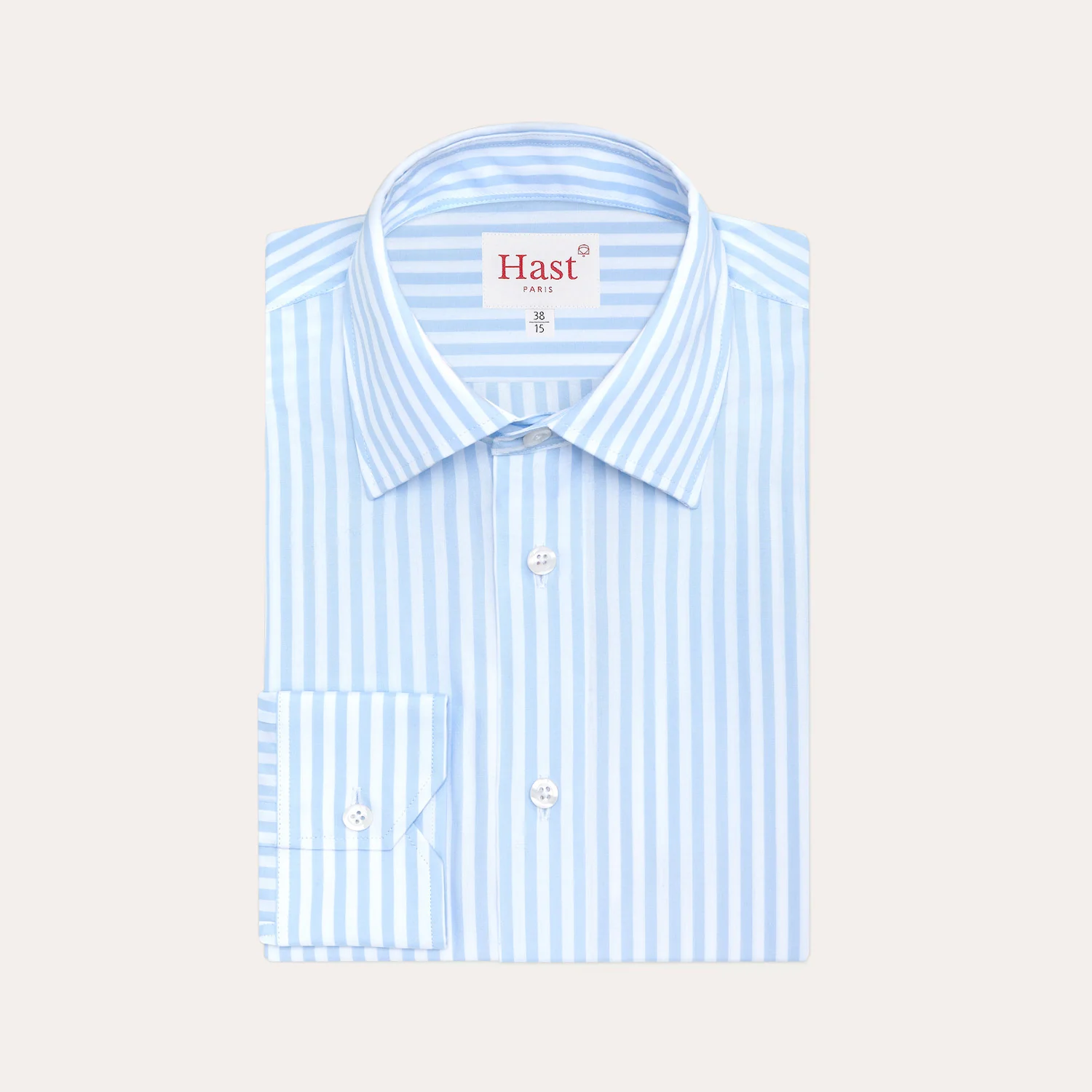 Double-twisted poplin shirt with sky blue and white stripes