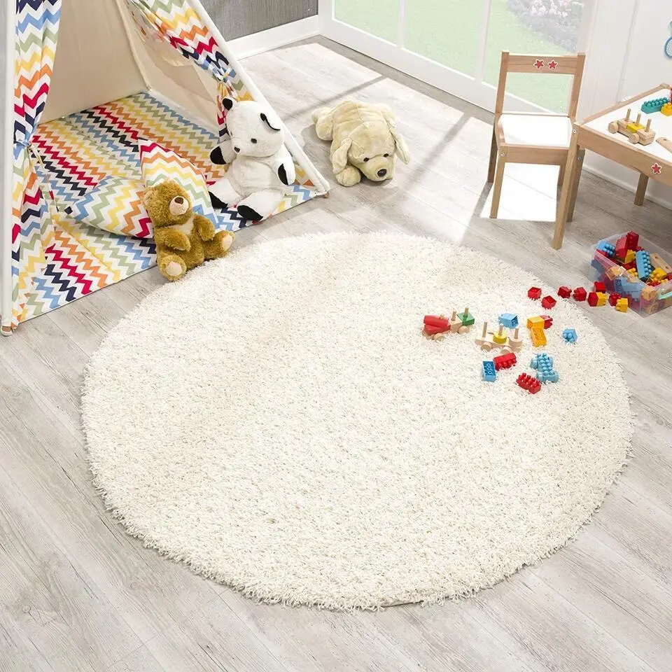Loca Shaggy Rond Vloerkleed Creme Hoogpolig - 120 CM ROND