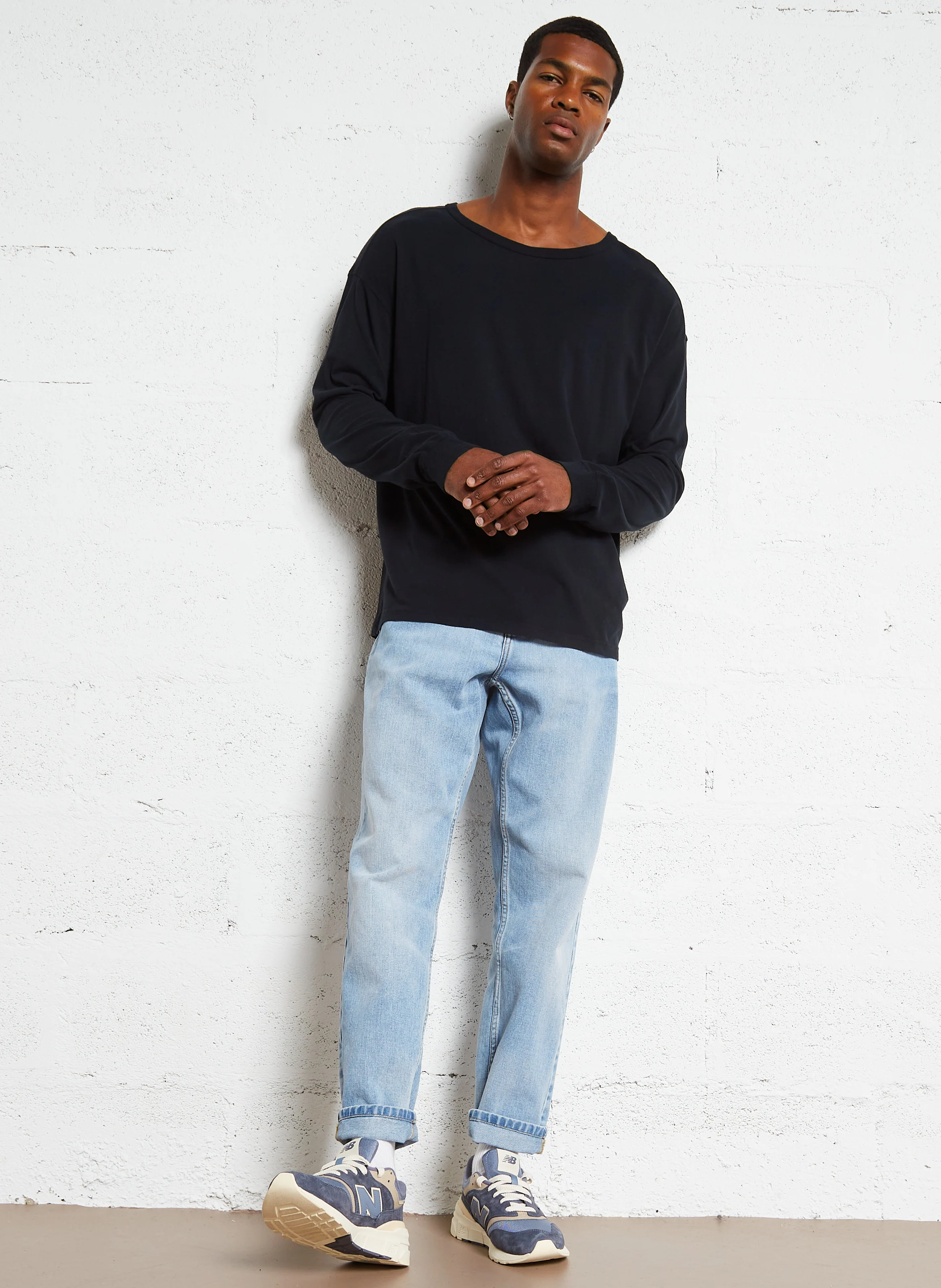 GAMIPY - Tee-shirt droit à bords-côtes en coton | Noir