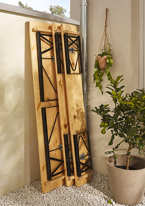 Table de jardin Bistro pliante 60 x 180 cm+ 2 bancs pliants 25 x 180 cm