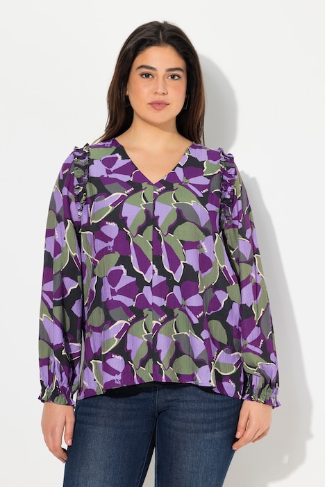 Bluse, A-Linie, Tunika-Ausschnitt, Ziernähte, 3/4-Arm