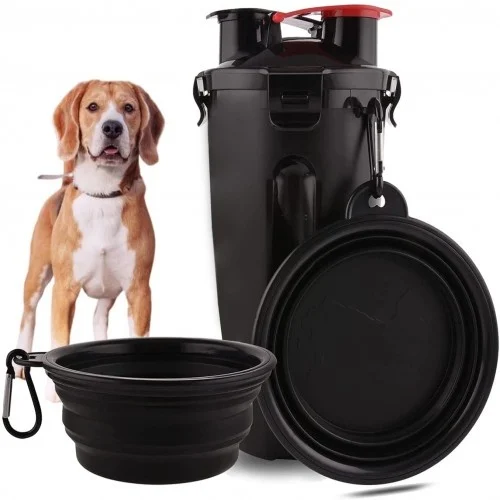 Comedouro e bebedouro portátil dobrável de silicone Edipets para cães, preto.