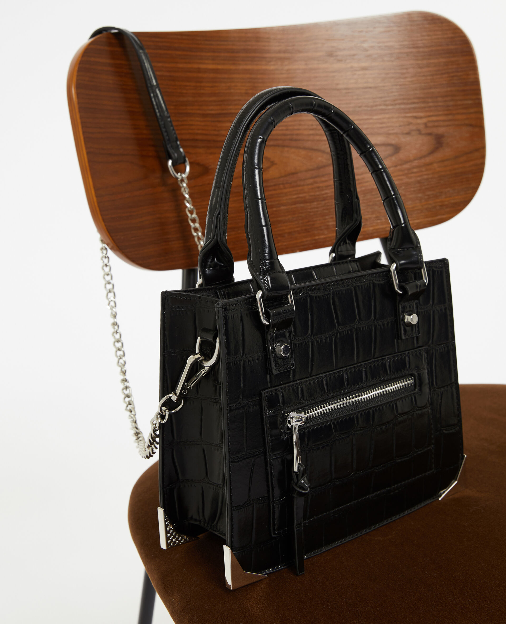 Sac boxy effet croco avec chaîne - Noir