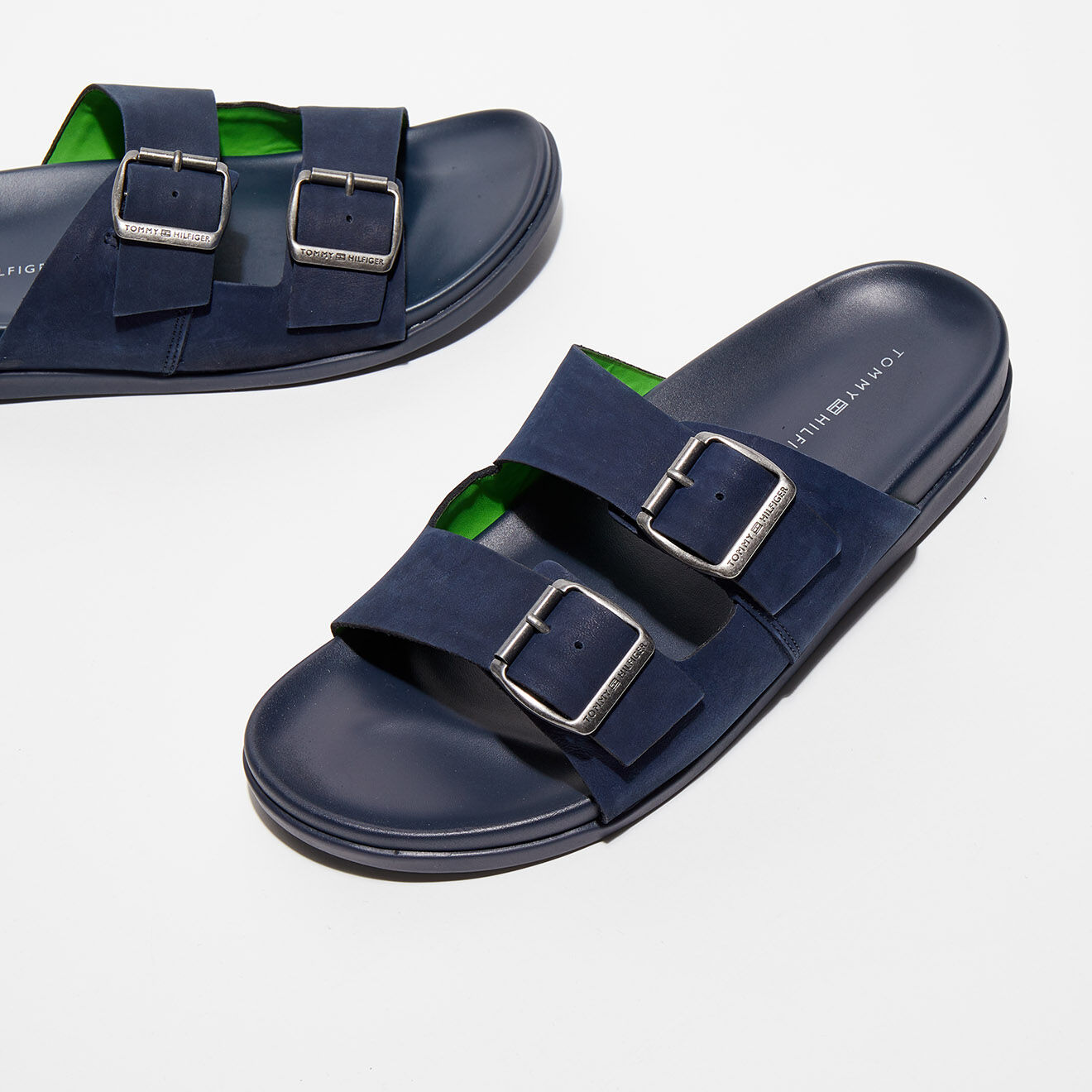 Tommy Hilfiger Sandales en Velours de Cuir 2 brides bleu marine