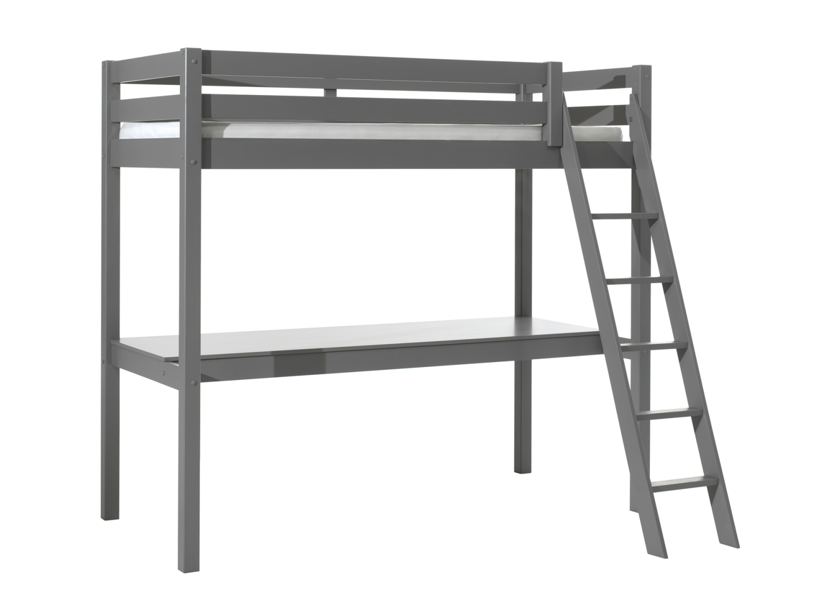 Hochbett mit Schreibtisch - Kiefer massiv grau - 90x200 cm