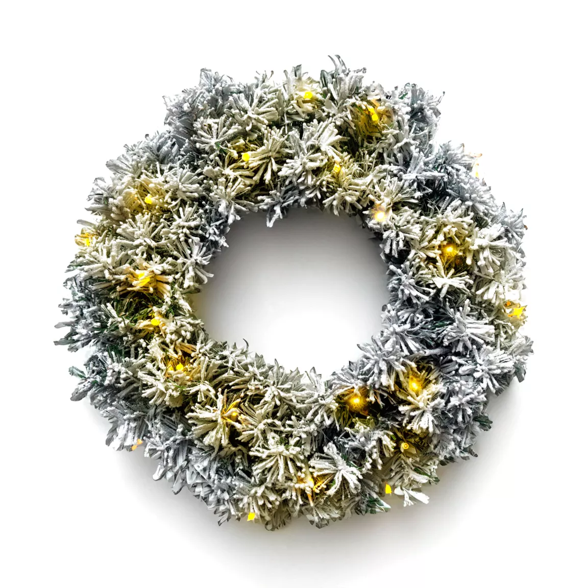 Couronne de Noël lumineuse (D40 cm) Royal Vert enneigé et blanc chaud
