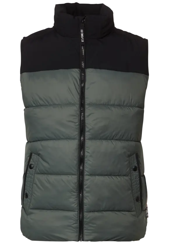 Pufferweste im Materialmix - ash green