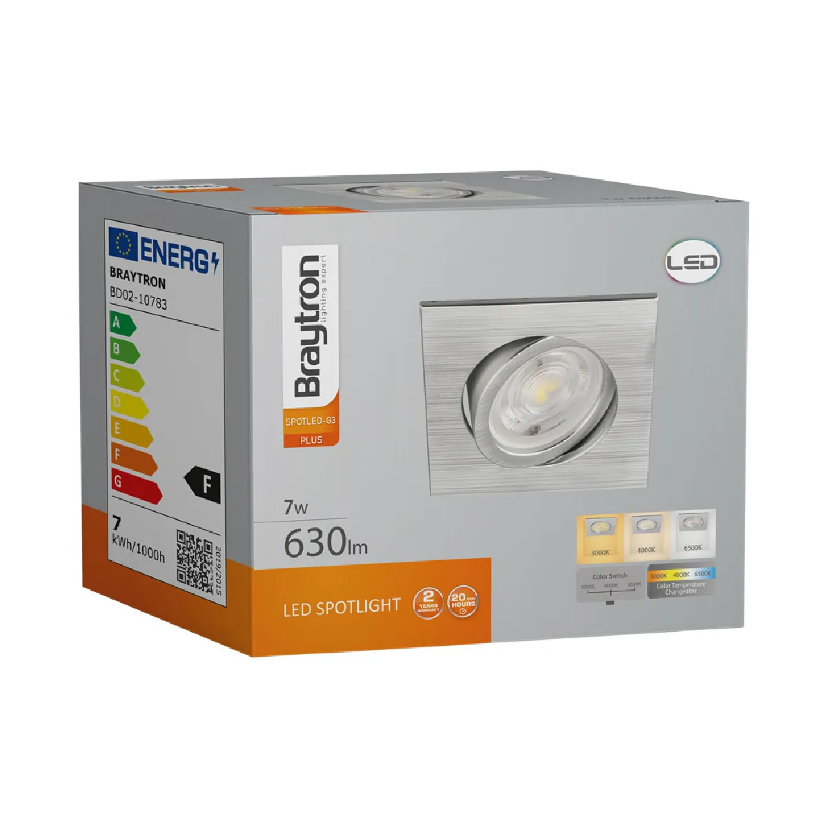 Braytron Spot LED 3en1 7W - Carré Aluminium