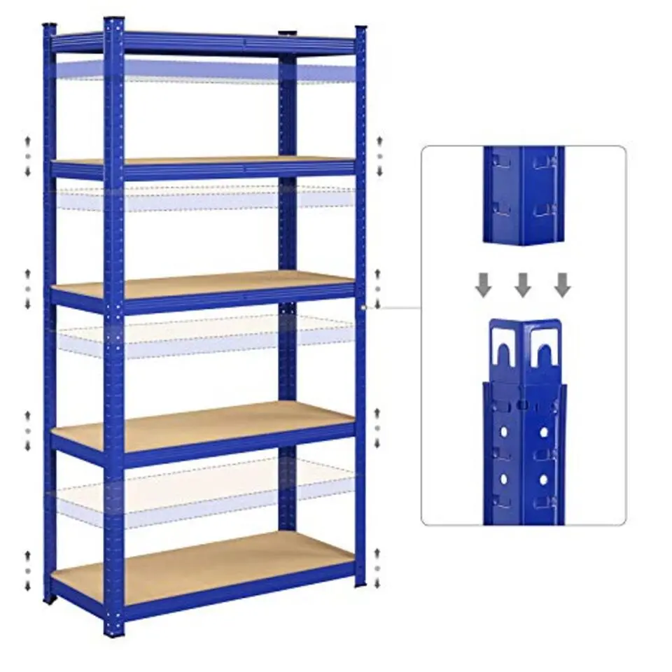 Stalen stellingkast met 5 etages, 875 KG, 40x90x180cm, blauw