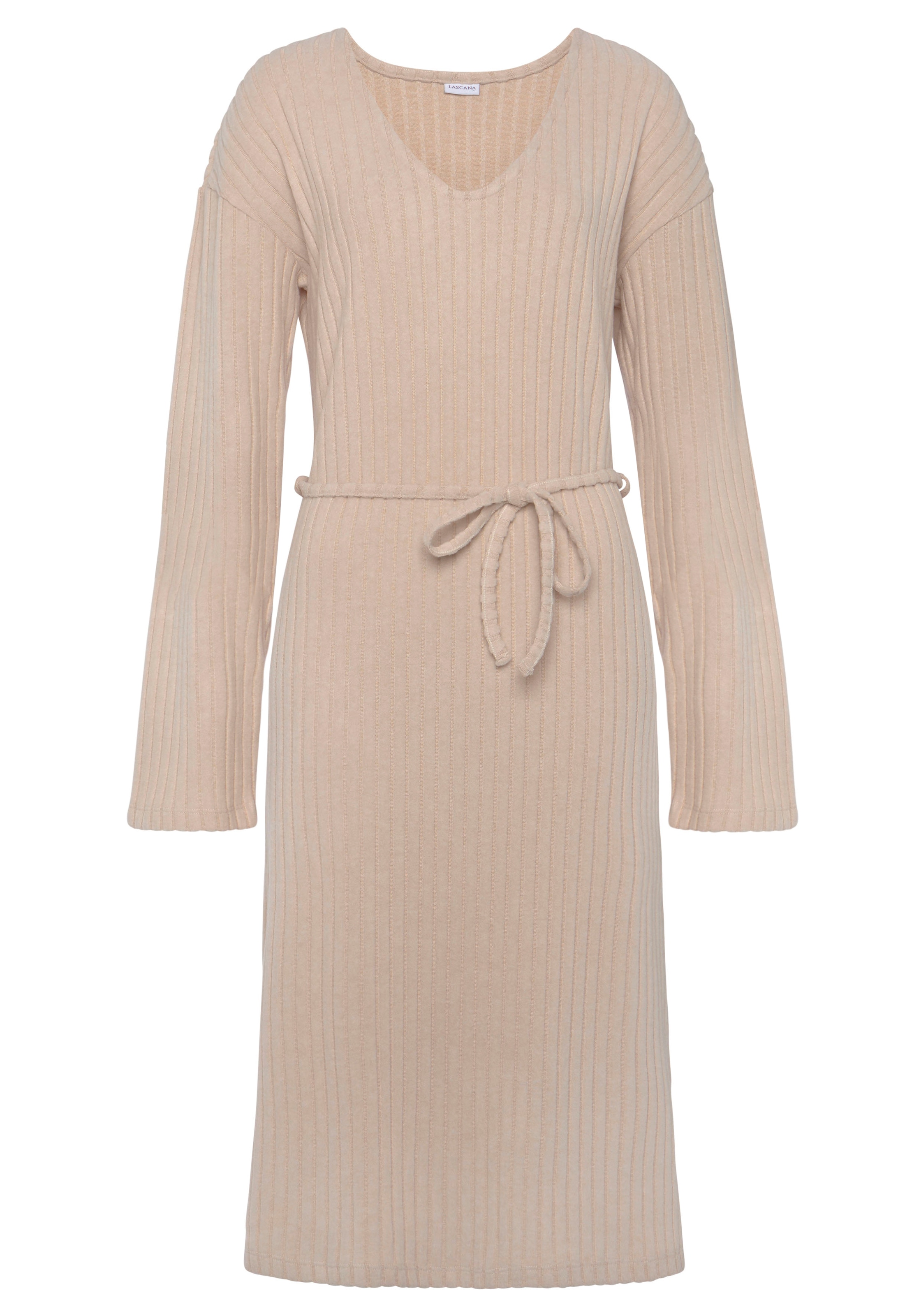 LASCANA Strickkleid Lounge-/ Rippkleid mit weiten Ärmeln und Taillenband, Loungewear