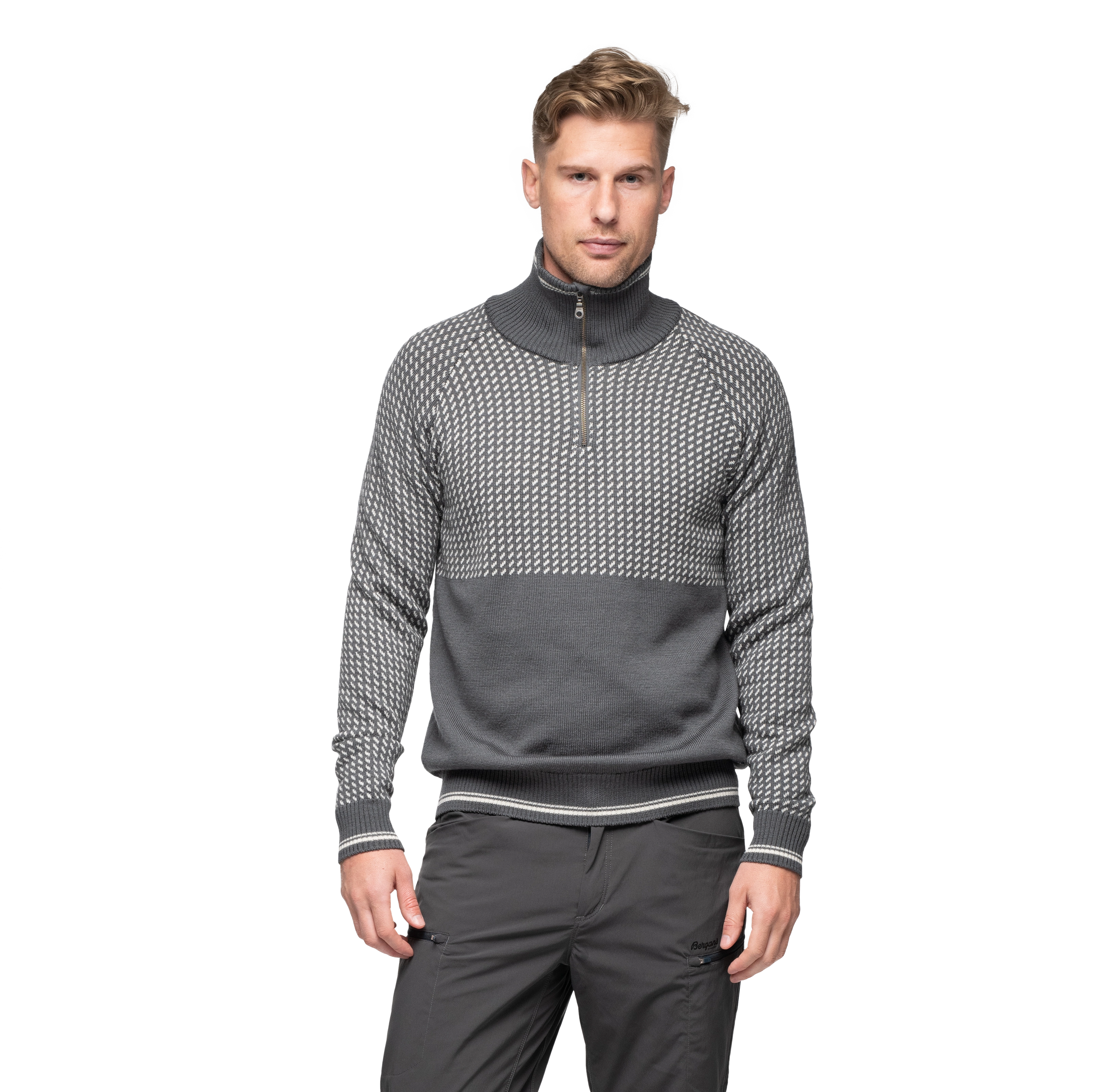Alvdal Wool Half Zip Solid Dark Grey / Vanilla White